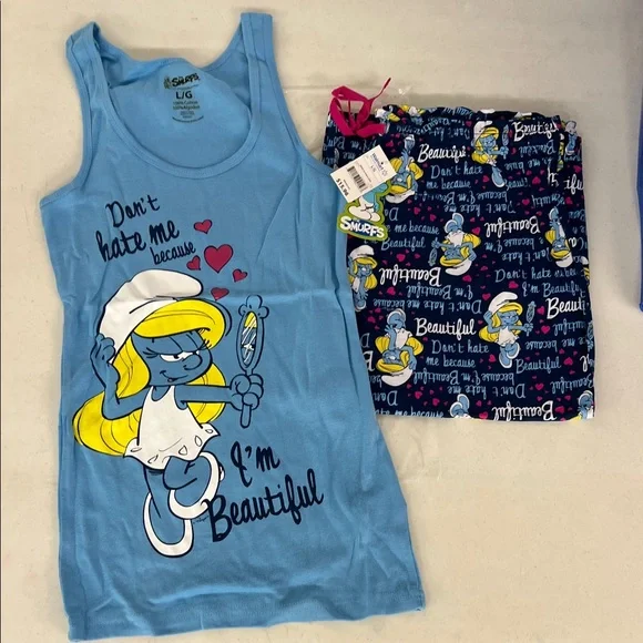 Smurfs Blue Pajama Set with Smurfette Print - Picture 1 of 2